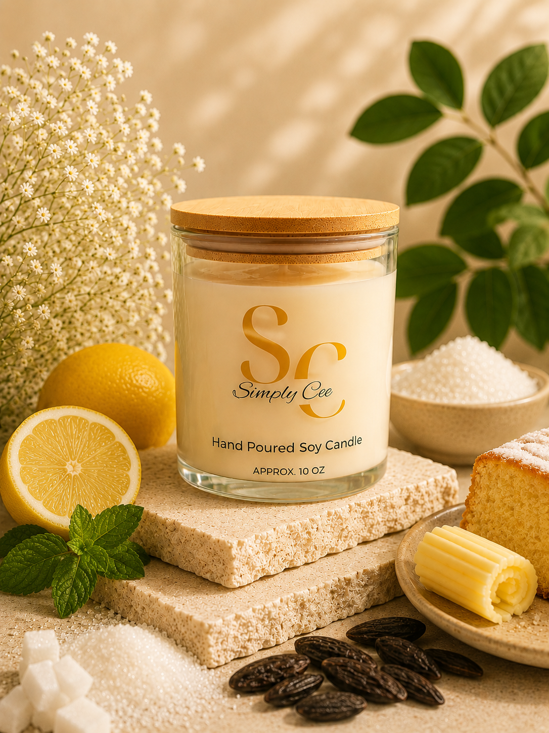 Soy wax scented candle Lemon Poundcake- 10 oz